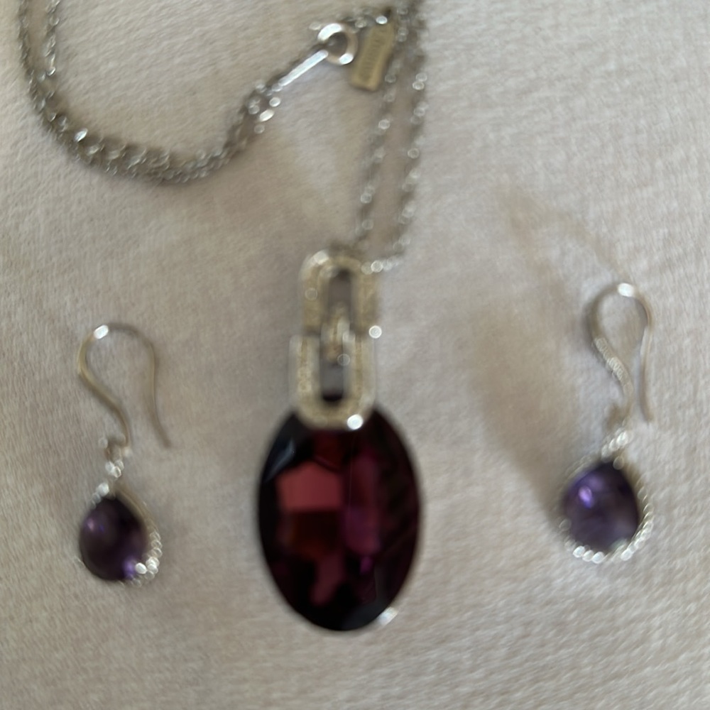 Purple and silver crystal necklace set.